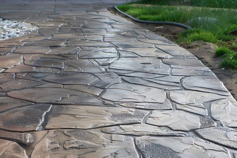 A stone effect of stamped concrete walkway