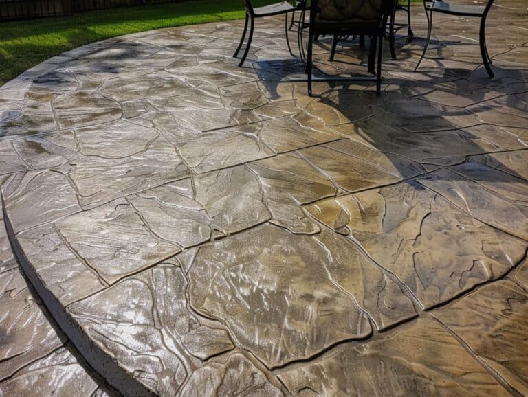 An uncovered stamped concrete patio