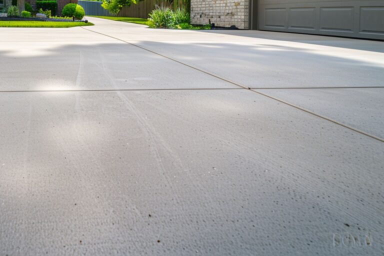 A driveway with smooth, light colored concrete