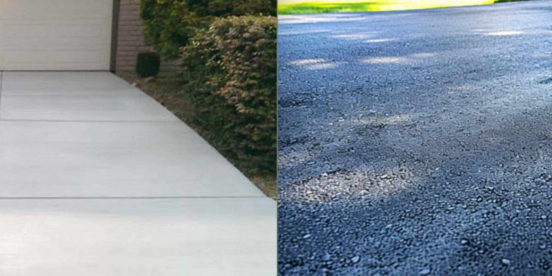 Concrete and Asphalt Driveways Side-by-Side Image