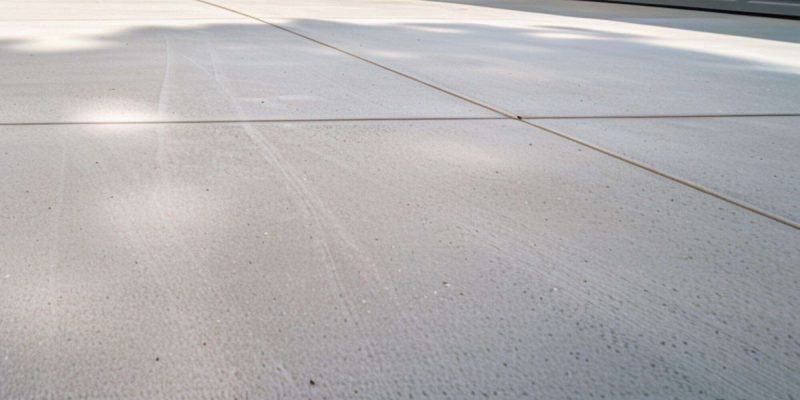 A driveway with smooth, light colored concrete